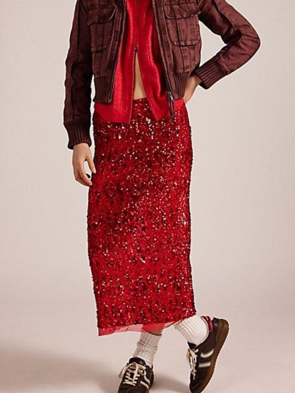 Free People Sequin Midi Skirt Slip Intimately FP Party Trick New XS Red